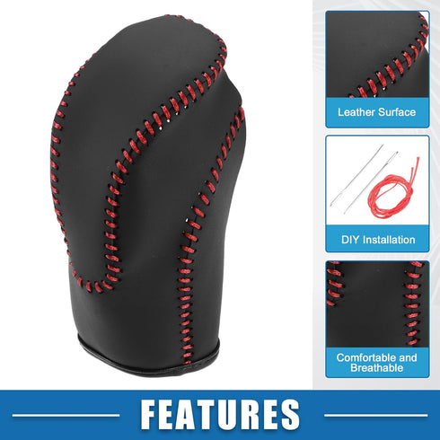 Gear Shift Lever Cover Automotive Interior Gear Shift Knob Trim for Subaru Crosstrek 2018-2023 Black Red Stitches...