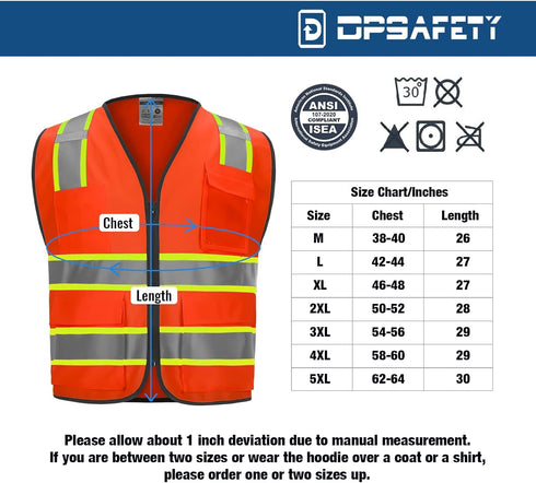 9 Pockets High visibility Class 2 Safety Vest?Hi Vis Vest with 2 inch wide Reflective Strips security vest with Zipper construction work vest for ...