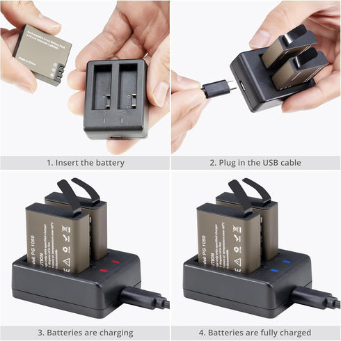 AKASO 2 x 1050mAh Rechargeable Action Camera Battery with USB Dual Charger for AKASO EK7000/EK7000 Pro/Brave 4 Action Camera...