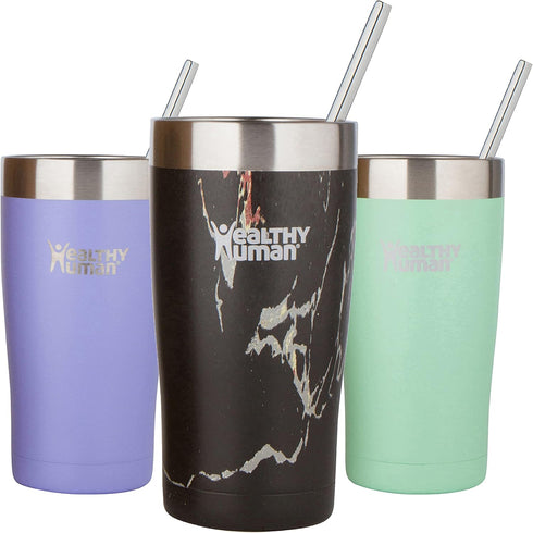 Healthy Human Stainless Steel Tumbler with Straw & Lid | Splash Proof Insulated Travel Cup | Eco-Friendly Coffee Tumblers | Water Cups with Straws...