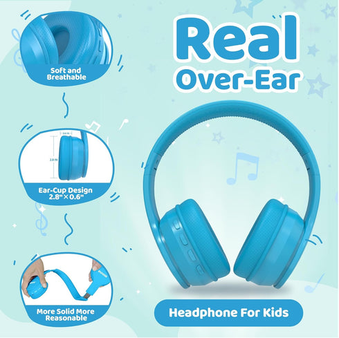 MIDOLA Kids Headphones Bluetooth 5.4 Wireless 68H Play Time Volume Limit 85/94dB Over-Ear Foldable Headset,Type-C Fast Charging,with Wired Aux Mic...