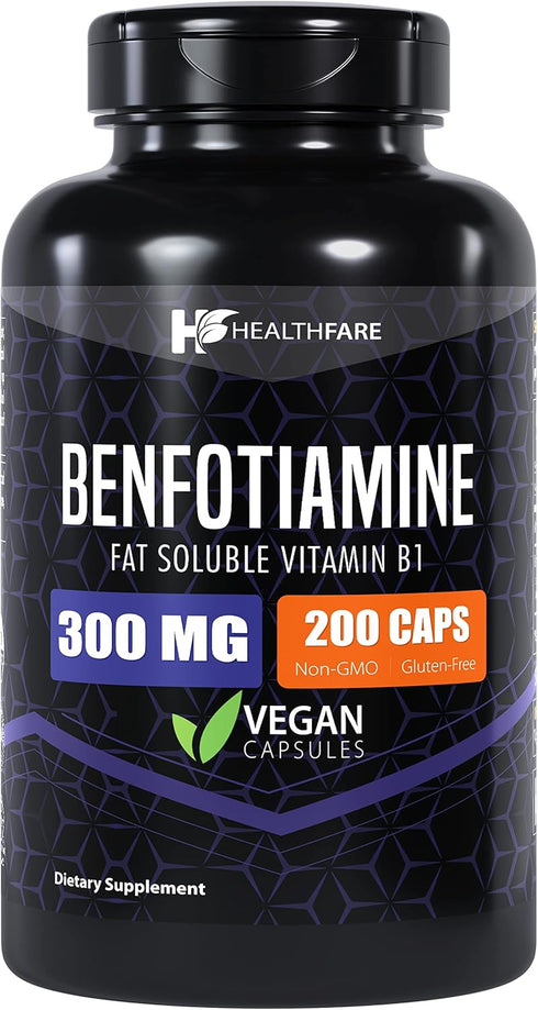Benfotiamine 300mg | 200 Capsules | Fat Soluble Thiamine Vitamin B1 | Supports Overall Health | Non-GMO | Gluten Free...