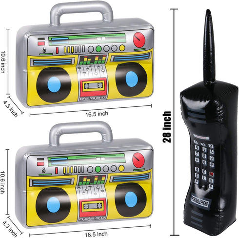 3PCS Inflatable Boombox and Mobile Phone - 80s 90s Party Supplies Decorations Cosplay Props - Rappers Hip Hop B-Boys Costume Accessory...