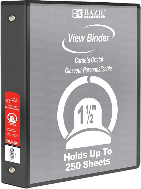 BAZIC 3 Ring Binder 1.5" Economy View Binders Organizer - Black, Round Ring, Hold 280 Sheets Paper, for School Office Home, 1-Count...
