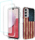 Phone Case for Galaxy A14 5G Case, Samsung A14 5G SM-A146B Case with Tempered-Glass Screen Protector, Cute Clear Flag Pattern Full Body Protective...