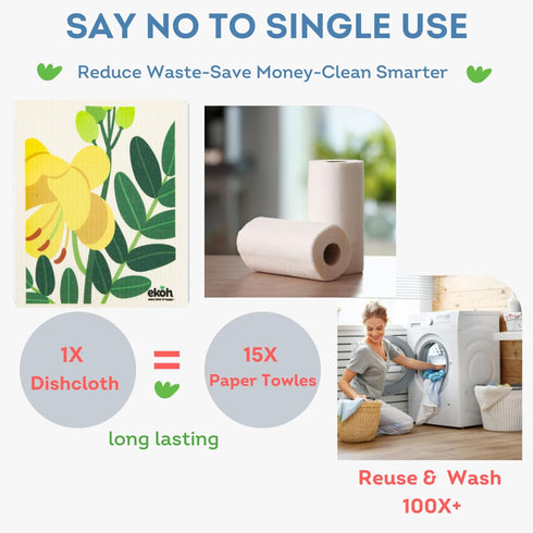 EKOH Swedish Dishcloths for The Kitchen - 12 Pack Cleaning Cloths for The Home - 100% Biodegradable Dish Cloths a Paper Towel and Plastic Sponge A...