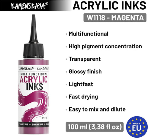 KAMENSKAYA Acrylic Inks for Artists - Magenta Acrylic Ink, 3.38 Fl Oz (100 ml)...