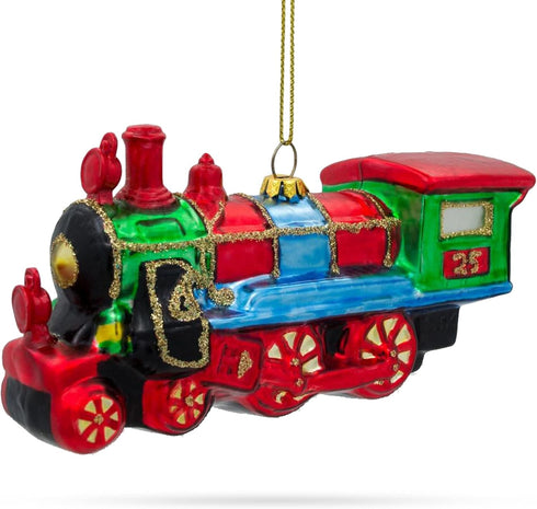 Steam Train Blown Glass Christmas Ornament...