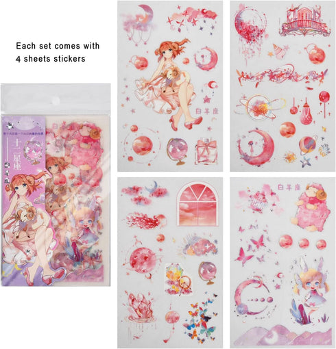 EAMOTOL 48 Sheets Anime Girl Journaling Stationery Stickers - Calendar Decorative Frosted PET Sticker for Scrapbook Journal Diary Planner DIY Craf...