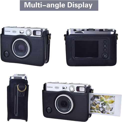 Rieibi Mini EVO Case - Retro PU Leather Protective Case for Fujifilm Instax Mini EVO Instant Camera - Removable Case with Adjustable Shoulder Stra...