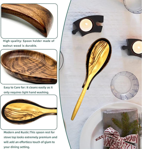 Walnut Wooden Spoon Rest Cooking Spoon Holder Organizer Heat-Resistant Wood Utensil Rest, Spoon Holder for Stove Top, Kitchen Utensil Holder for L...