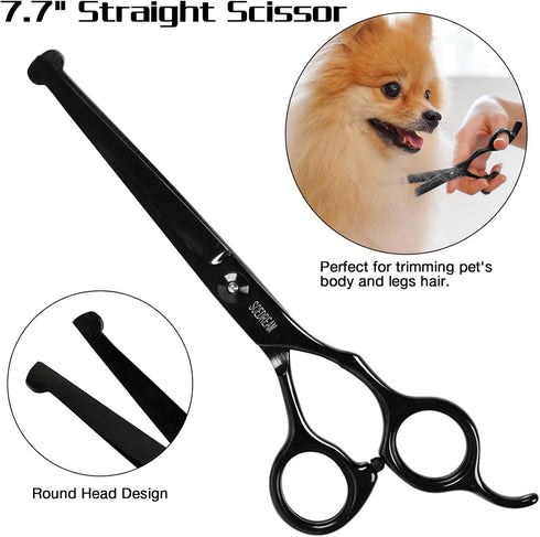 Professional Dog Grooming Scissors with Safety Round Tips, 6 in 1 Dog Grooming Scissors Kit, 4CR Stainless Steel Professional Pet Grooming Shears ...