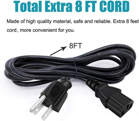 3 prong Power Cord Replacement for KRK Rokit 5 6 8 RP6G3-NA RP5G2 RP6G2 RPG2 RP8G2 VXT8 VXT6 VXT4 Studio Monitor Subwoofer Power Cord 8ft IEC C13 ...