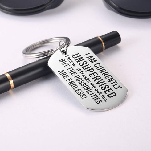 Ralukiia I Am Currently Unsupervised Keychain Novelty Sarcastic Gift for Men Women Funny Humor Birthday Present...