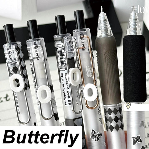6 Pcs Gel Ink Pens Retractable Pens Cute Rose Butterfly Pen 0.5mm Black Ink Pen Writing Pens Office School Supplies for Women Girls Boys Men (Butt...