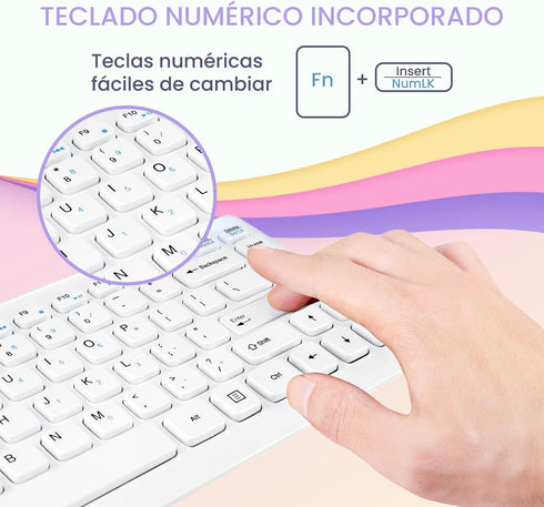 Perixx PERIBOARD-407W ES Mini Teclado USB - Teclas Tipo Chiclet - Blanco - QWERTY Español...