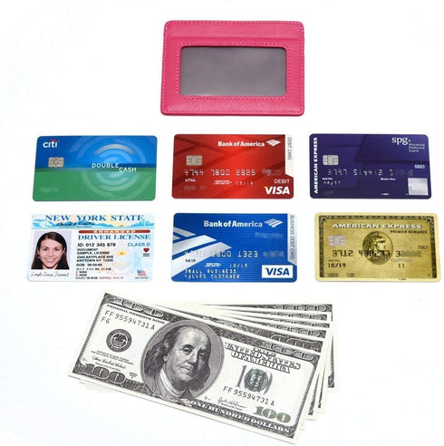 Unisex-Adult's Petite Credit Card Holder Leather Slim Minimalist Wallet, Rose with Id Window, Classic...
