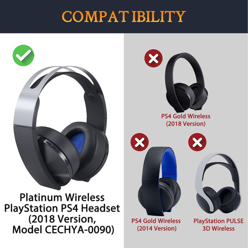 SOULWIT Ear Pads Cushions for Sony Platinum Wireless Playstation PS4 Headset, Replacement Earpads for 2018 Version, Headphone Model CECHYA-0090 (B...