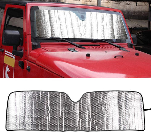 Winunite Windshield Sun Shade Compatible with Jeep Wrangler TJ JK JKU 2/4 Door 1997-2017 - Car Front Window Heat Shield, Roll Up Sunshade Visor Ma...