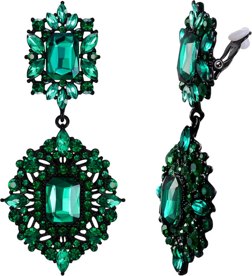 Flyonce Women's Rhinestone Crystal Art Deco Vintage Style Gatsby Clip-on Dangle Chandelier Earrings...
