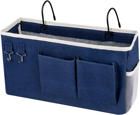 Bedside Storage Caddy/Bedside Hanging Storage Bag for Headboards Bunk Beds Dorm Rooms Book Phone Magazine Holder (Navy Blue)...