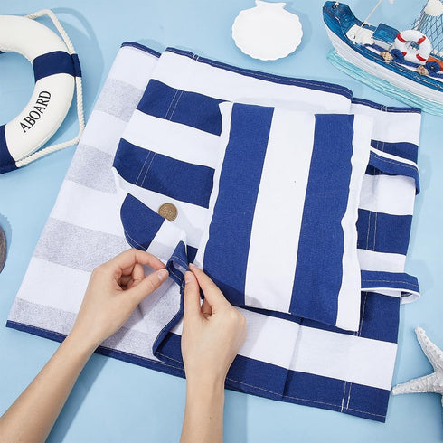 GORGECRAFT Beach Sling Chair Canvas Cloth with Pillow 44x17 Blue and White Stripes Casual Lounge Chair Replacement Canvas Outdoor Folding Chair Fa...