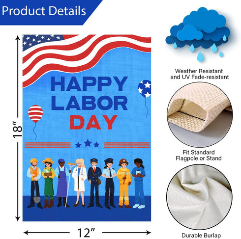 Louise Maelys Happy Labor Day Garden Flag 12x18 Double Sided Vertical, Burlap Various Occupations People Small Garden Yard Flags Labor Day Outside...