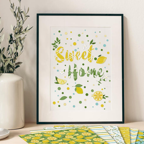 Whaline 24 Sheets Lemon Pattern Paper Summer Holiday Scrapbook Specialty Paper Double Sided Decorative Craft Paper For DIY Card Making Photo Album...