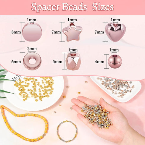 2160 Pieces Gold Spacer Beads Set, Assorted Round Star Gold Beads for Bracelet Jewelry Making(Gold, Sliver, Rose Gold, KC Gold)...