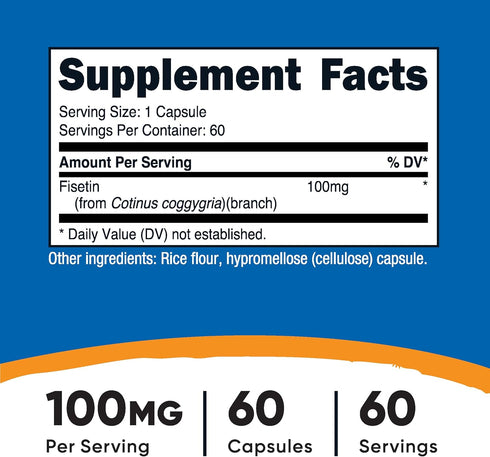 Nutricost Fisetin Capsules 100mg, 60 Capsules - Natural Polyphenol Antioxidant - Non-GMO, Gluten Free, and Vegan Friendly Supplement...