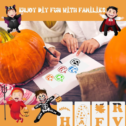 30 Pcs Fall Stencils Halloween Christmas Stencils Painting on Wood Farmhouse Stencils Reusable Maple Leaves Pumpkin Expression Templates for DIY F...