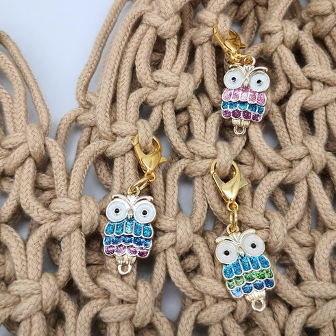 Diamond Owl Removable Crochet Stitch Markers, Alloy Locking Stitch Marker Charms for Knitting Yarn Weaving Sewing Accessories Quilting Jewelry Mak...