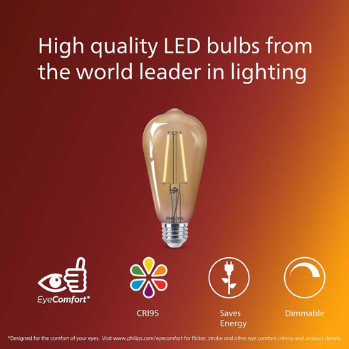 Vintage Spiral ST19 Dimmable LED Light Bulbs - E26 Bulb - Flicker-Free Light Bulb with EyeComfort Technology - Amber 2000K Lightbulb - 300 Lumen -...