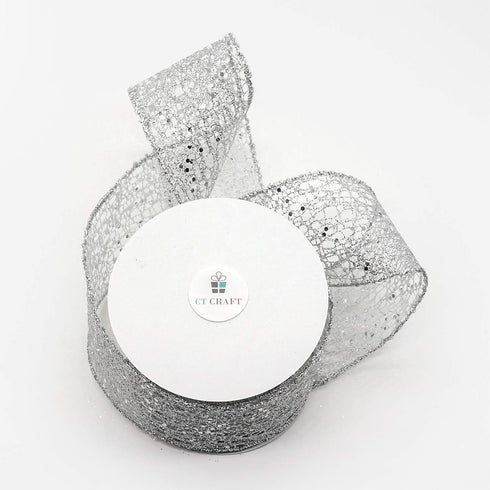 CT CRAFT LLC Sparkling Glitter Mesh Wired Ribbon 2.5" x 10 Yards Silver for Christmas Home Decor Bow Gift Wrapping DIY Crafts Wreath...
