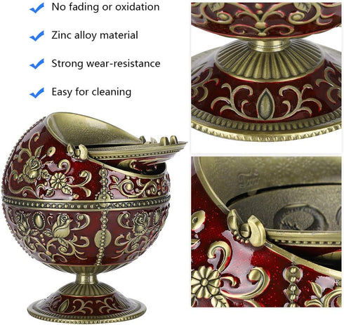 Windproof Ashtray with Flip Lid, Global Shaped Dragon Pattern Zinc Alloy Smoking Ash Tray for Home Office Crafts Decoration...