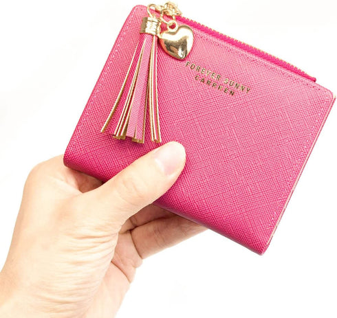 Womens Small Wallet Mini Purse Bifold Slim Card Case Holder Zipper Coin Pocket (Barbie Pink)...