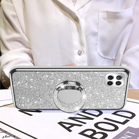 nancheng for Samsung Galaxy A12 5G Case Cute Girls Women Glitter TPU Phone Cover with Diamond Ring Stand & Strap Lanyard Shockproof Protection Cas...