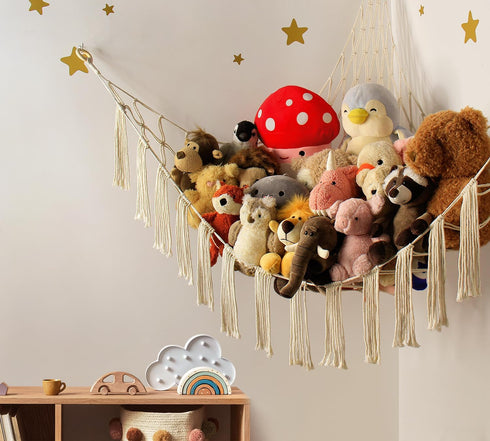 Stuffed Animal Storage Hammock Corner X-Large with LED Light - Baby Hammock Hanging Holder Plushies Net for Stuff Animals Organizer - Cute Room De...
