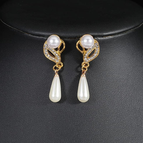 BSLVWG Pearl Necklace Set, Pearl CZ Necklace Dangle Earrings Jewelry Sets for Wedding Prom Bridal Necklace Earrings Set Women Formal Dress Accesso...