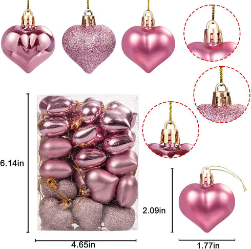 GuassLee Valentines Day Decorations Heart Ornaments - 36pcs Rose Gold Heart Shaped Baubles Tree Ornaments for Valentine's Day Wedding Anniversary ...