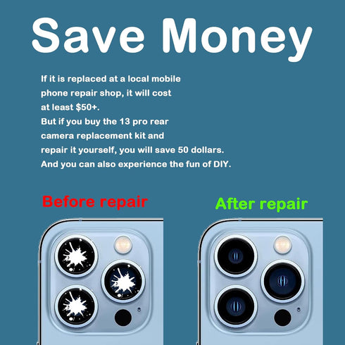 3 Pcs 13 Pro Camera Lens Glass Replacement for iPhone 13 Pro,13 Pro Back Rear Camera Lens Replacement with Pre-Installed Adhesive, Back Glass Came...