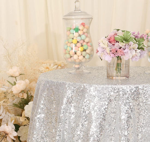 PartyDelight Silver Sequin Tablecloth Overlay 50 X 50 Inch for Wedding Party Birthday Bridal Baby Shower and Other Events Decorations...