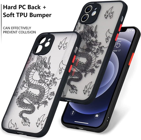 Compatible with iPhone 12 Case Fashion Cool Dragon Animal 3D Pattern Design Frosted PC Back Soft TPU Bumper Shockproof Protective Case Cover for i...