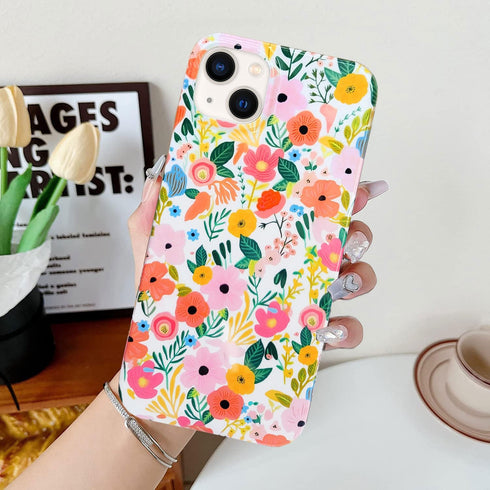 J.west iPhone 13 Case 6.1, Soft Shockproof Cute Floral Phone Protective Cover for Women, Garden Flower Pattern Design Slim Fit Anti-Scratch Phone ...