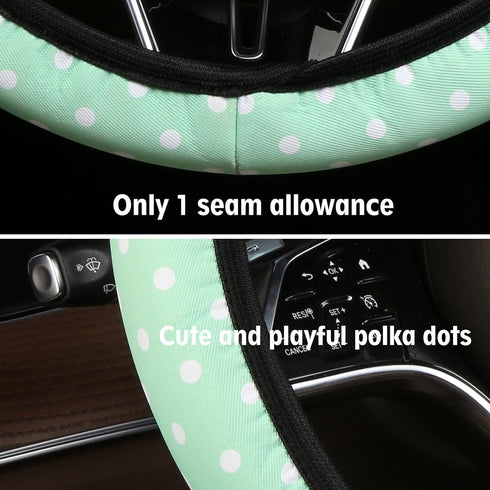 Cxtiy Cute Steering Wheel Cover - Girly Playful Polka Dots Design Thin & Lightweight Green Car Accessories for Women Fits 14-16 Inch...