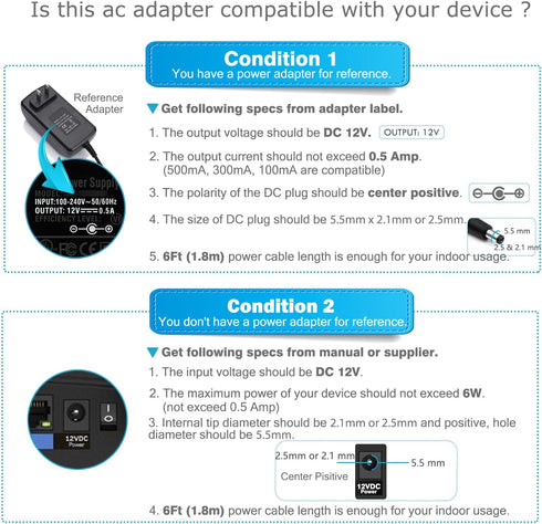 Chanzon 12V 0.5A 6W Power Supply AC DC Switching Adapter, 12 Volt .5a AC/DC Wall Wart Converter Transformer, 100-240v 50 60HZ Input with 12vdc 500...