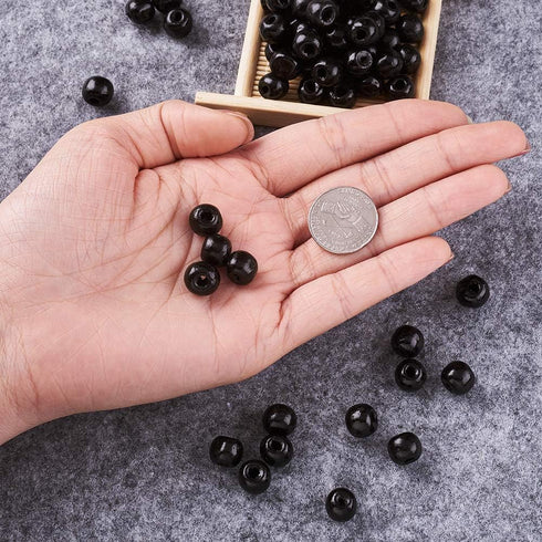 KISSITTY 200Pcs Natural Dyed Black Wooden Ball Spacer Beads 10mm Wood Loose Smooth Beads with 3.5mm Hole for DIY Craft Jewelry Making...