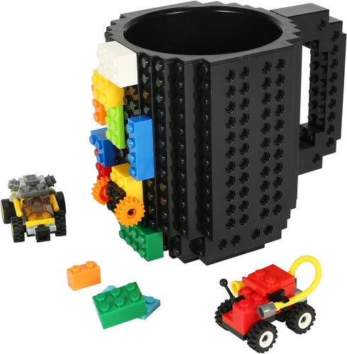 Build-on Brick Coffee Mug, Funny DIY Novelty Cup with Building Blocks Creative for Kids Men Women Xmas Birthday (Cool Black)...