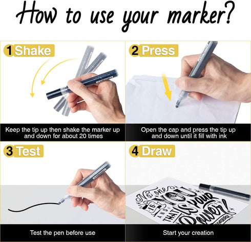 AKARUED Black Acrylic Paint Markers, 8 Pack Acrylic Black Paint Pen Sets for Rock Painting, Wood, Stone, Glass, Ceramic, Paper, Drawing, Art Proje...