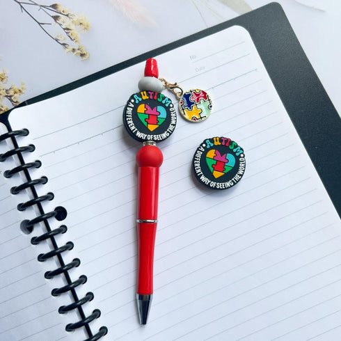 Autism Themed Silicone Focal Beads Rubber Beads Kit Bulk for Beadable Pens Keychain Making DIY Keychain Supplies Focal Pen Beads with 3pcs Pendant...